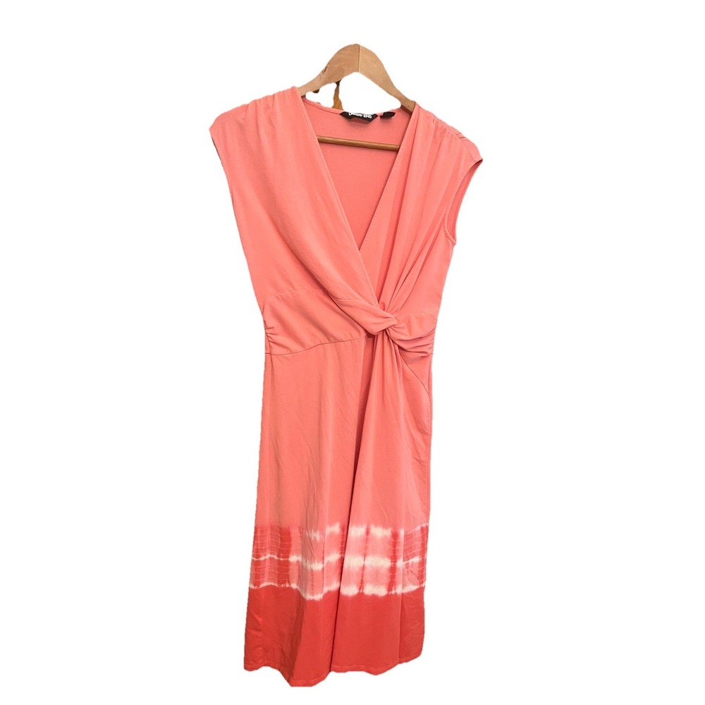 Lands End Women's Dress Sz S Peach With Knot Waist Bottom Has Tie Dye Sleeveless